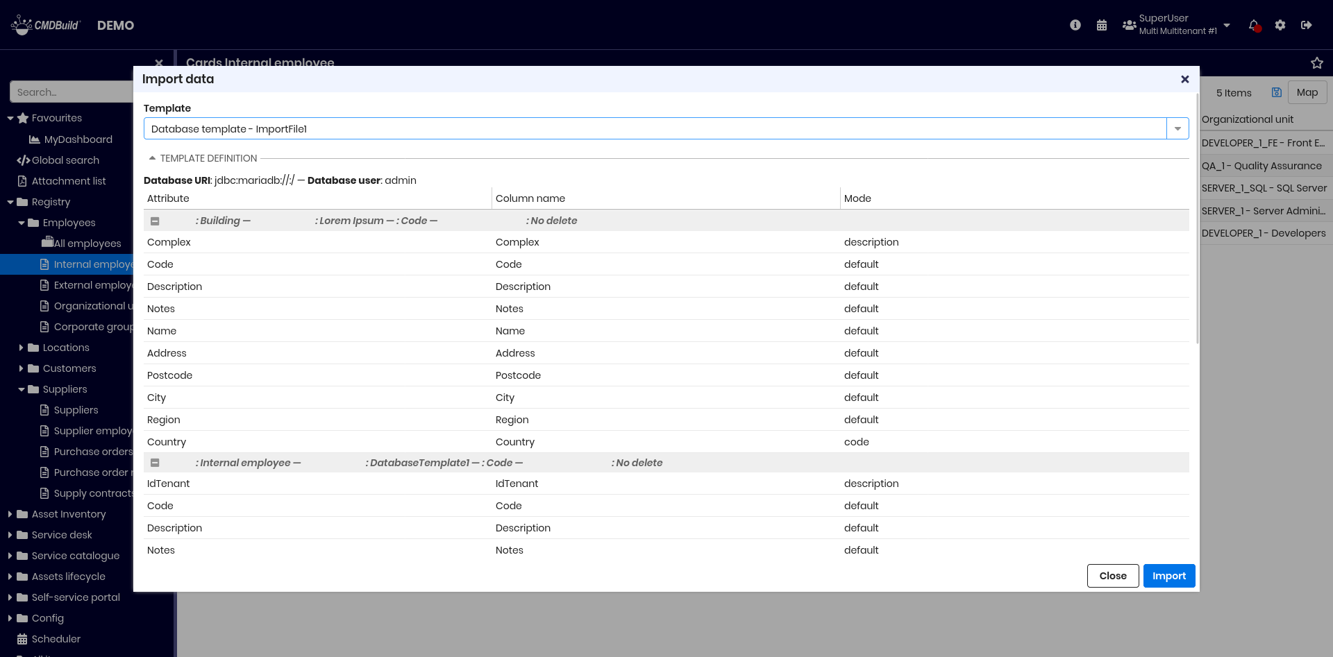 Database import