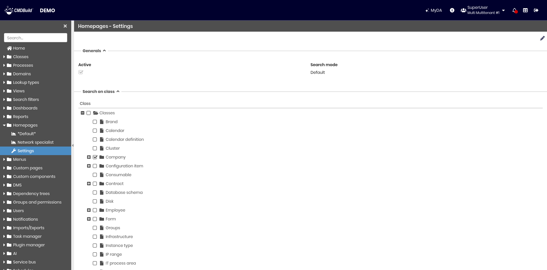 Homepage settings