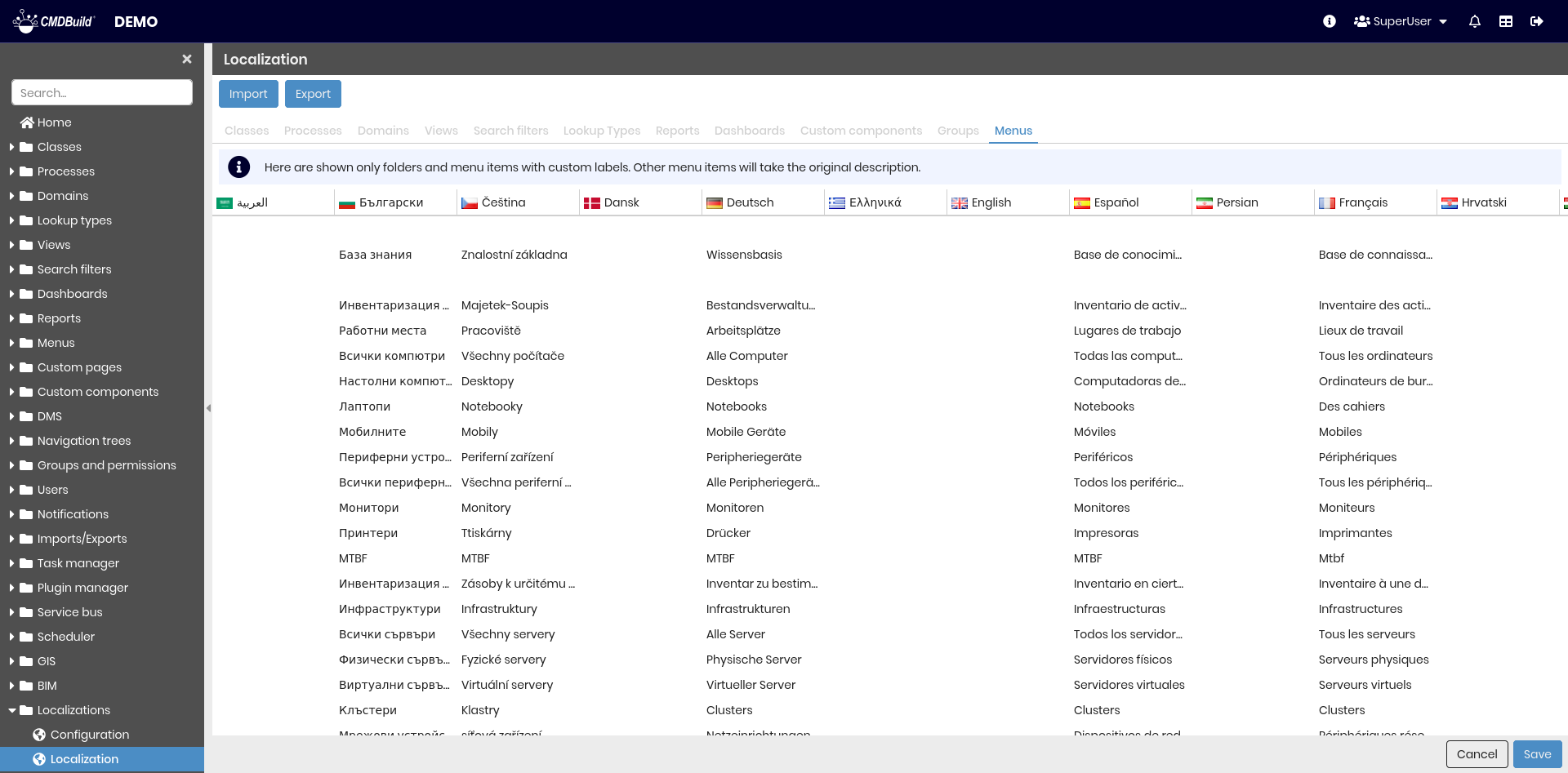 Menu Localization Tab
