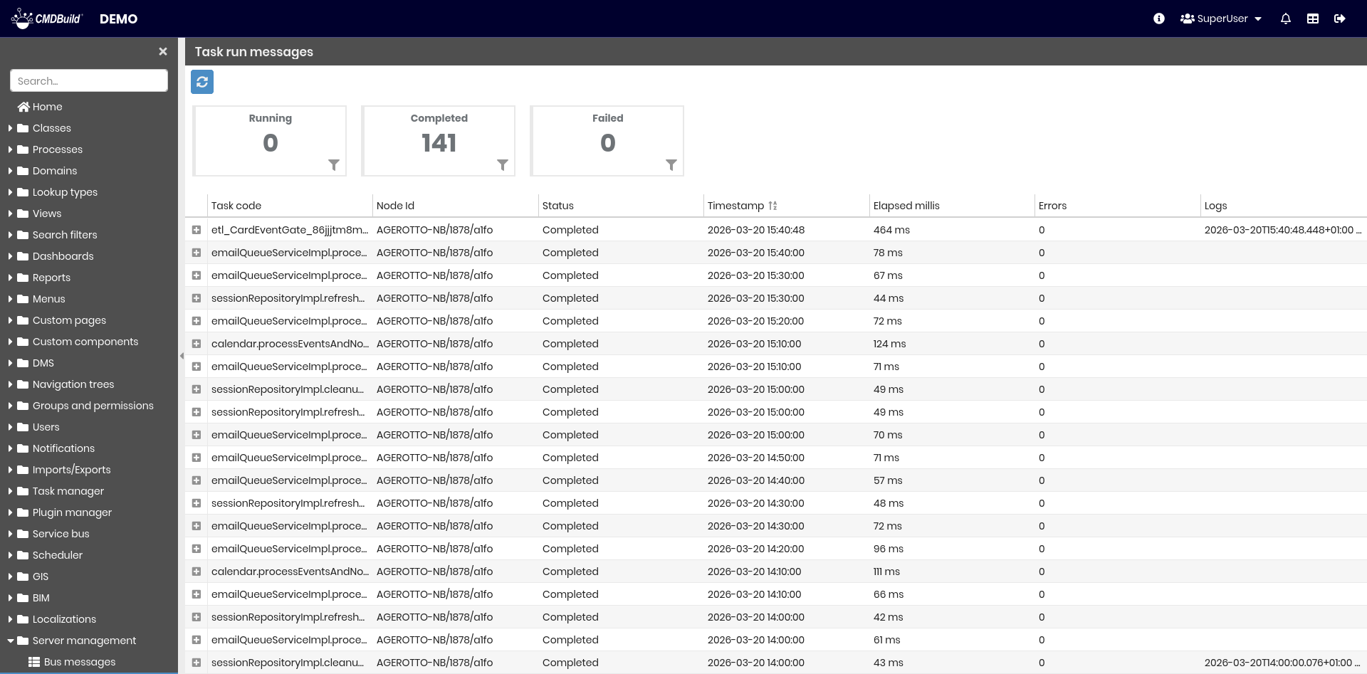 Running Tasks Messages